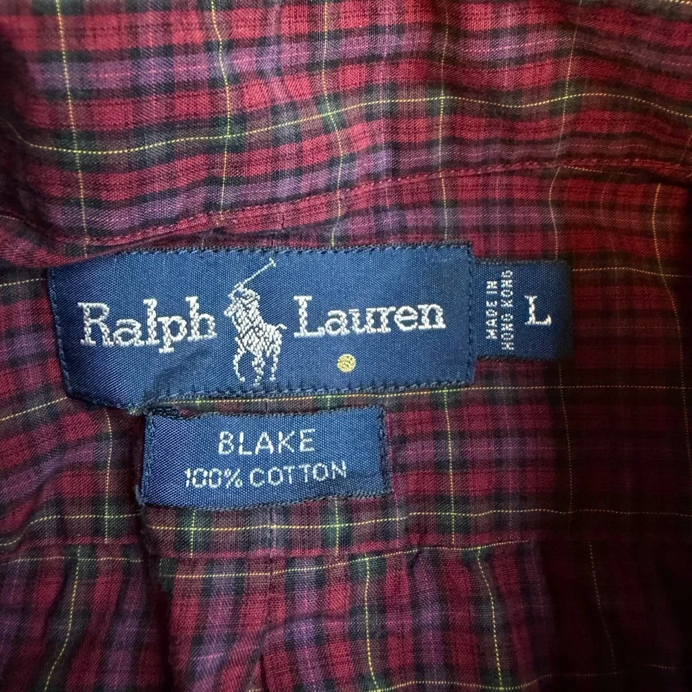 Polo Ralph Lauren Blake Mens Large Red Plaid Button Down Shirt‎ 100% Cotton L/S